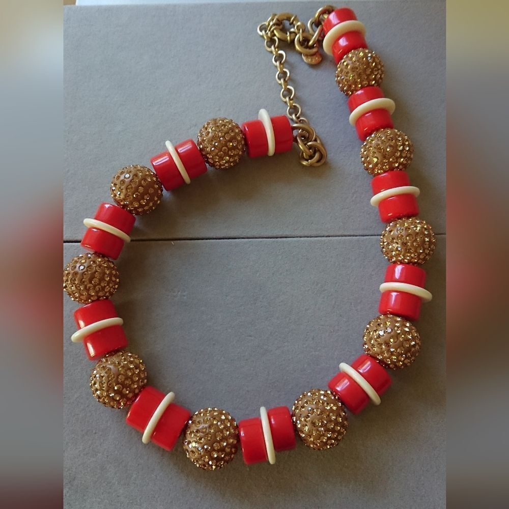 J. Crew orange and Gold crystals statement necklace